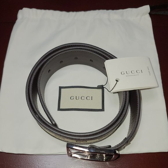 Gucci Rectangular Buckle Belt Supreme Canvas and Leather - Picture 2 of 6